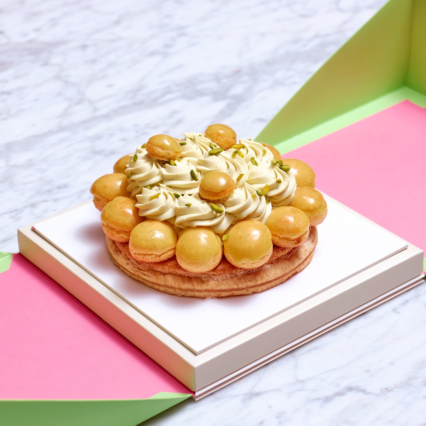 Pistachio & sour cherry Saint Honore