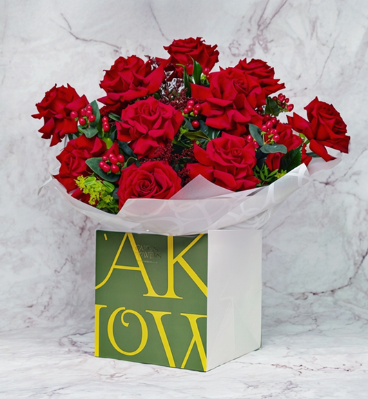 Red explorer rose bouquet