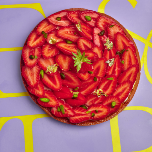 Strawberry and pistachio tart